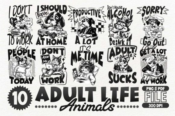 Adult Life Animals T-shirt Design Bundle