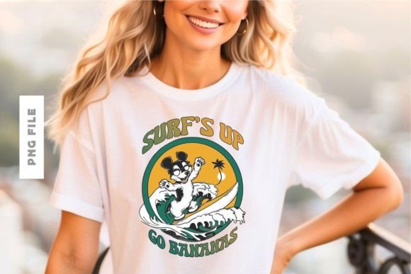 Creative Waves: The Surf's Up Go Bananas T-shirt Design
